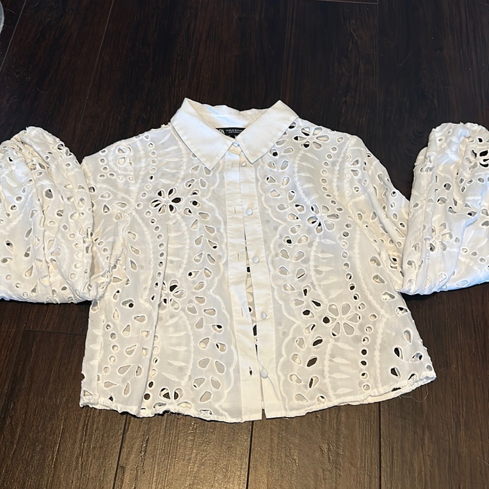 White Lace Button Down Top